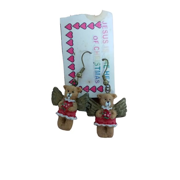 Christmas Holiday Jewelry Set Necklace Earrings Angel Bear Tree Pin Kitsch - Picture 12 of 13